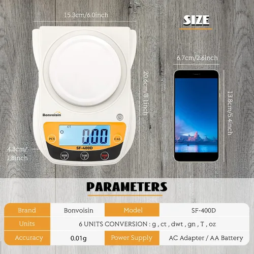 Miniatura 6 de Bonvoisin Báscula digital de laboratorio 21.16 oz x 0.00 oz Escala electrónica de precisión Pantalla LCD Balanza analítica Balanza de joyería Escala