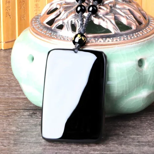 Miniatura 3 de Sánscrito de obsidiana genuina tallada a mano collar de Buda inamovible, collar de amuleto, Obsidiana