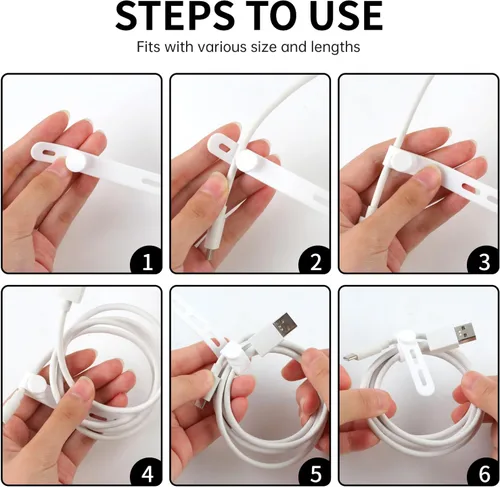 Miniatura 5 de Oligei 25 bridas de silicona para cables, reutilizables, de alta elasticidad para cables eléctricos, organizador de cables para auriculares