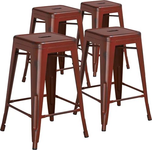 Miniatura 47 de Taburete de 24 pulgadas de alto para interior y exterior con asiento cuadrado., Metal, Negro