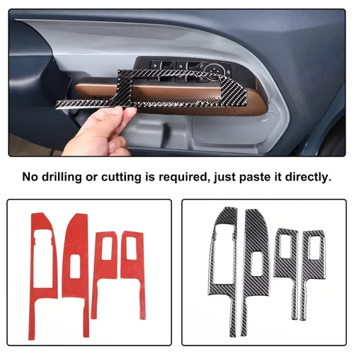 Miniatura 4 de Aunginsy Adhesivo para panel de botón de elevación de vidrio para puerta de automóvil, compatible con Ford Maverick 2022-2025, fibra de carbono