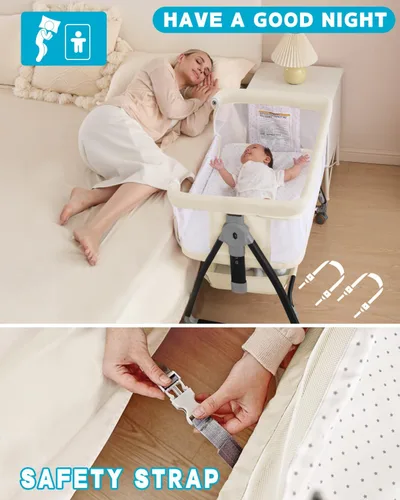 Miniatura 5 de wayfong Cuna 3 en 1 con malla transpirable, moisés con ruedas, mosquitero, cesta de almacenamiento, 6 alturas ajustables, fácil de montar, moisés