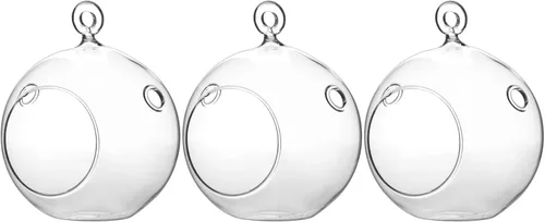 Miniatura 33 de WGV Globo de terrario colgante, ancho 5 pulgadas, altura 6 pulgadas, maceta de aire para suculentas, florero de vidrio transparente con parte