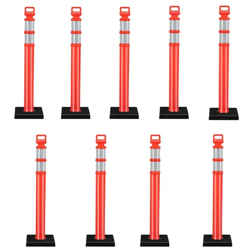 Miniatura 12 de Goplus Poste delineador con base, paquete de 3 postes de delineador de tráfico de 45 pulgadas con base de goma pesada de 9 libras, bandas