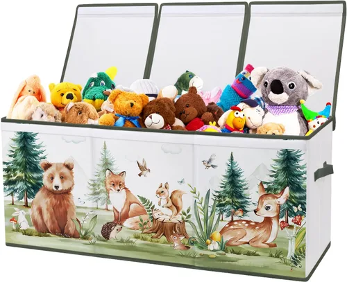 Miniatura 10 de Caja de juguetes grande organizadora con tapa abatible para niños, caja de almacenamiento de juguetes Oxford plegable con asas para niños y niñas