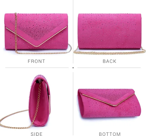 Miniatura 2 de Dasein Bolso de noche con diamantes de imitación para mujer, clutch de ante sintético, bolsos brillantes para fiestas formales, cóctel, boda, cartera