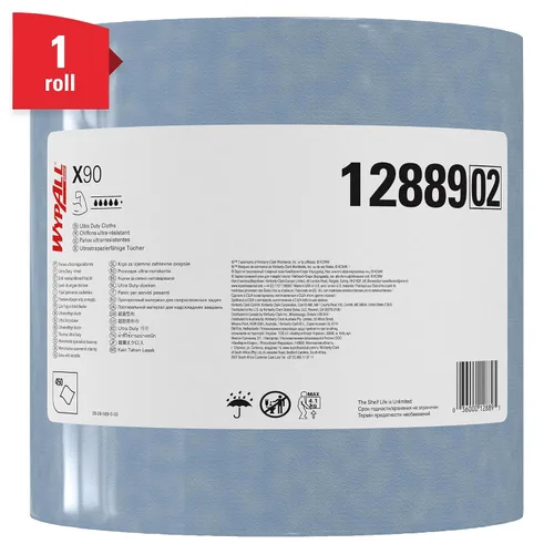 Miniatura 2 de WypAll Paños PowerClean X90 Ultra Duty (12889), rollo jumbo, toallas de uso extendido, azul (450 hojas/rollo, 1 rollo/caja, 450 hojas/caja)