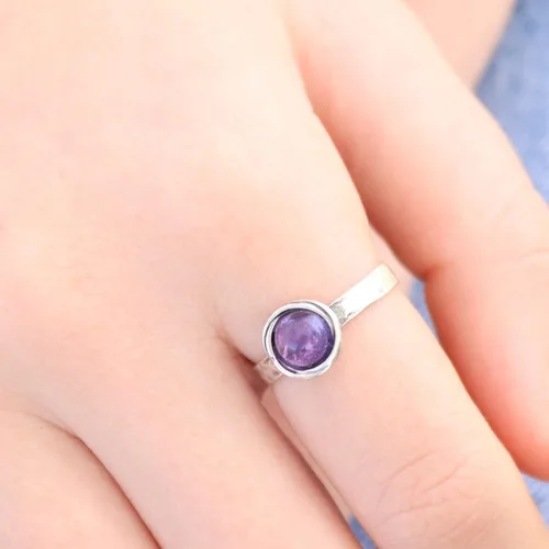 Miniatura 45 de Anillo de plata de ley con piedras preciosas para mujer, anillo apilable de piedra martillada, anillo de piedra natal