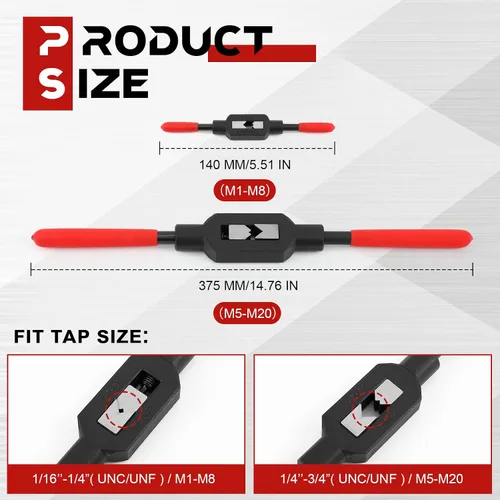 Miniatura 2 de WILLBOND 2 llaves de grifo ajustables M1-M20, herramienta de mango de trinquete para escariador para reparación de roscas automotrices, previamente