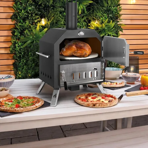 Miniatura 3 de Horno de pizza de 12’’ para exteriores Horno de pizza de leña Horno de patio portátil Incluye piedra para pizza, piel de pizza, patas plegables