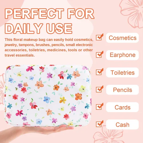 Miniatura 4 de UIXIZQ Bolsa impermeable grande con flores para maquillaje, bolso de viaje de nailon para almacenamiento de artículos de tocador, bolsa cosmética