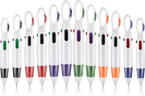 Bolígrafos retráctiles, 12 bolígrafos multicolor 4 en 1 de 0.039 pulgadas con clip de mosquetón, bolígrafos de regalo para oficina, suministros