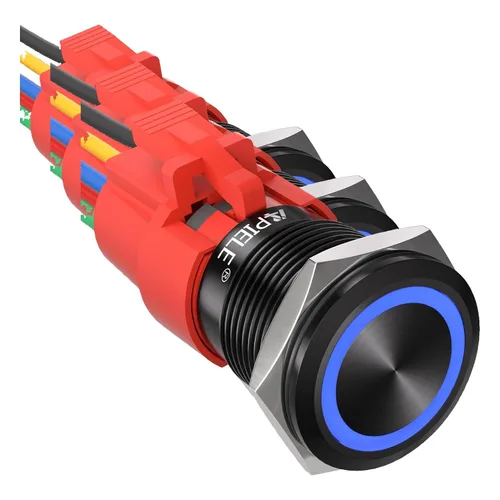 Miniatura 24 de APIELE Interruptor de botón de bloqueo de 0.748 in, 12 V CC, anillo de halo de ojo de ángel LED de 0.74 pulgadas, 1NO1NC SPDT con enchufe de cable