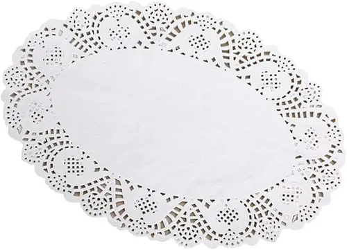 Tim&Lin Tapetes de papel de encaje blanco - 17.78 cm x 25.4 cm Doilies de papel ovalados redondos - manteles individuales de papel desechables - 7.5