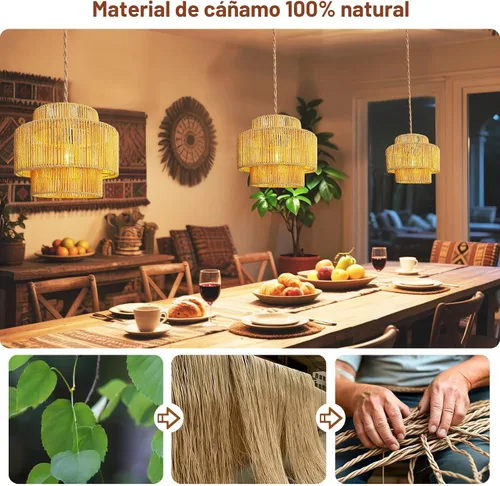Miniatura 3 de Lámpara colgante de ratán - iluminación colgante de 16.4 pies con cable enchufable, enchufe a toma de pared, interruptor de encendido y apagado