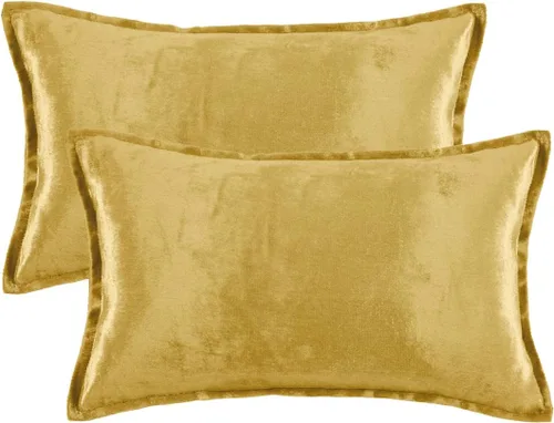 Miniatura 5 de GIGIZAZA Fundas de Almohadas Decorativas de Terciopelo Dorado Lumbar 12x20 Oblongas para Sofá y Sillón Paquete de 2