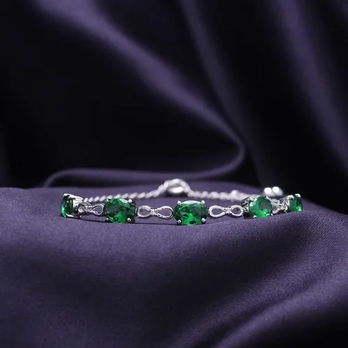 Miniatura 2 de SAVEARTH DIAMONDS Pulsera ajustable de plata de ley 925 con esmeralda verde y diamante cultivado en laboratorio blanco para mujer