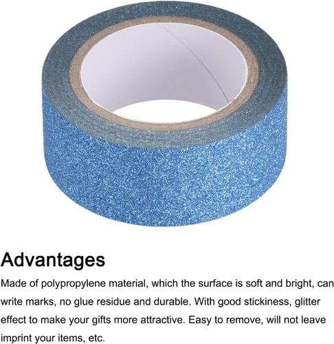 Miniatura 4 de MECCANIXITY Cinta de purpurina de 0.6 pulgadas x 16.4 pies, cinta adhesiva decorativa para manualidades, color azul, 0.6 in x 16.4 ft para álbumes