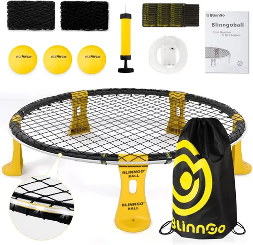 Juego de red redonda con 3 bolas y tira de luz (solo para kit profesional), juego de red redonda para exteriores, interiores, césped, playa, patio