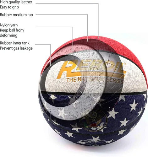 Miniatura 4 de Premium Rubber/Leather Basketball - Kids & Youth, Size 3/4/5/6/7 Estrellas americanas/rayas