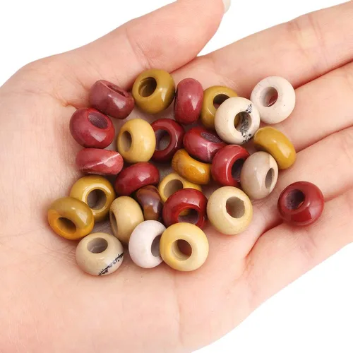 Miniatura 2 de TUMBEELLUWA Rondelle - Cuentas de piedras preciosas naturales para la fabricación de joyas, cuentas sueltas de agujero grande, paquete de 15