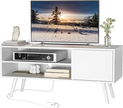 Miniatura 9 de Cozy Castle Soporte de TV para TV de 48 pulgadas, centro de entretenimiento moderno de mediados de siglo con gabinete de almacenamiento, consola