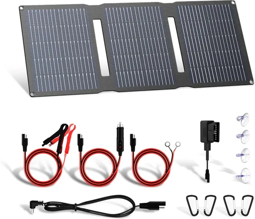 Miniatura 10 de FlexSolar Kit de cargador de panel solar de 20 W y 12 V con controlador de carga integrado, cargador de batería solar impermeable portátil, enchufe