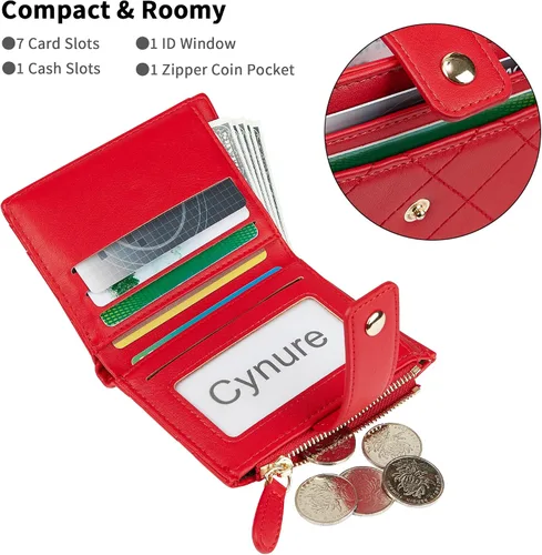 Miniatura 28 de Cartera de cuero para mujer, pequeña, compacta, plegable, con bolsillo para monedas con cremallera