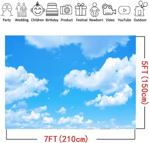 Miniatura 6 de Telones de fondo de fotografía con tema de nubes blancas de cielo azul, 7 x 5 pies, cielo claro, para niños, fiesta de cumpleaños, cartel de recién