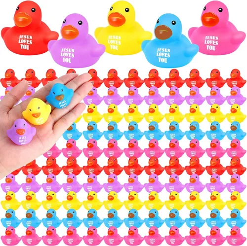 Deekin 5 patos de goma de Jesus Loves You a granel, multicolor, para piscina, fiesta religiosa, regalos de cumpleaños, recompensa de iglesia (1.4