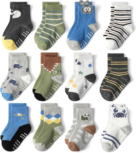 Miniatura 11 de SkiBeaut Calcetines antideslizantes para niños y niñas de 1 a 7 años, 12 pares de calcetines para niños y niñas