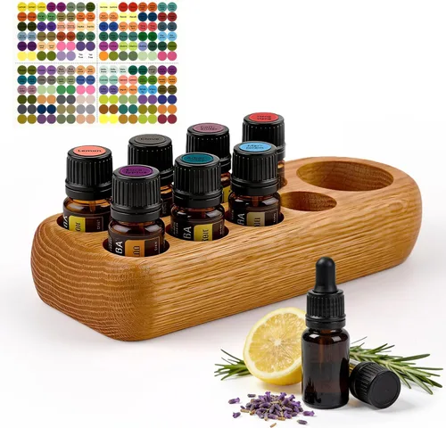 Miniatura 8 de RoseFlower Soporte organizador de madera para exhibición de aceites esenciales – 3 ranuras de madera de roble rojo – Capacidad para hasta 3 botellas