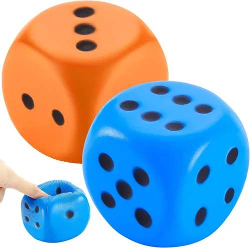 Miniatura 15 de Zomiboo 2 dados grandes de espuma de 2.3 pulgadas para el aula, gigantes de 6 caras, decoración de fiesta de casino, juguete para aliviar la azul