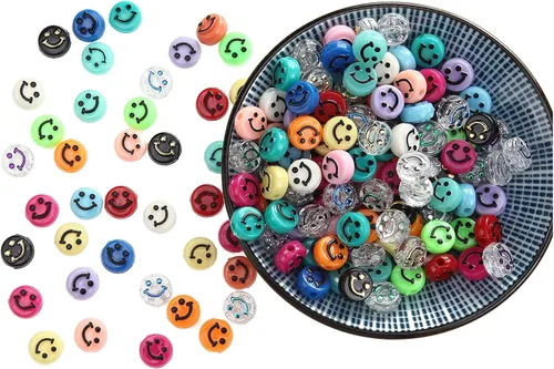 Miniatura 4 de Cuentas de cara sonriente, cara feliz de 0.394 in, acrílico, bonitas cuentas espaciadoras, fabricación de collares y pulseras, suministros