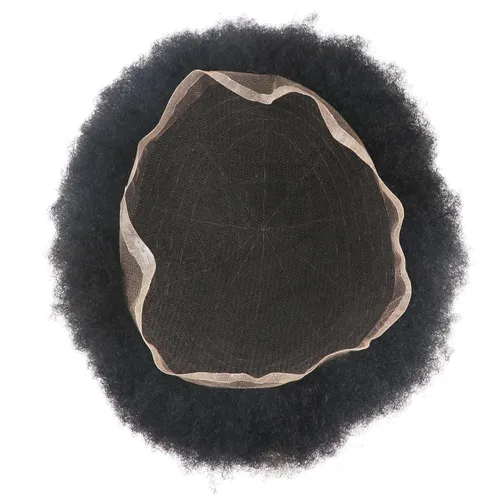 Miniatura 8 de Pelucas Afro Rizadas Toupé para Hombres Pelucas para Hombre Afroamericano Negro Unidad de Cabello Masculino Negro Rizado Afro Tejido Masculino