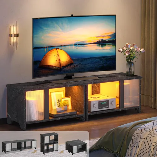 Miniatura 7 de Pinmoco Soporte de TV LED para televisores de hasta 65 pulgadas, extensible uno al lado del otro o apilable, con almacenamiento, consola de TV Negro
