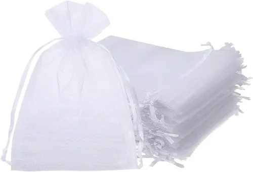 100 bolsas de regalo de organza con cordón de 5 x 7 pulgadas, para fiestas, bodas, viajes, joyas, bolsas de dulces, para ducha, color blanco