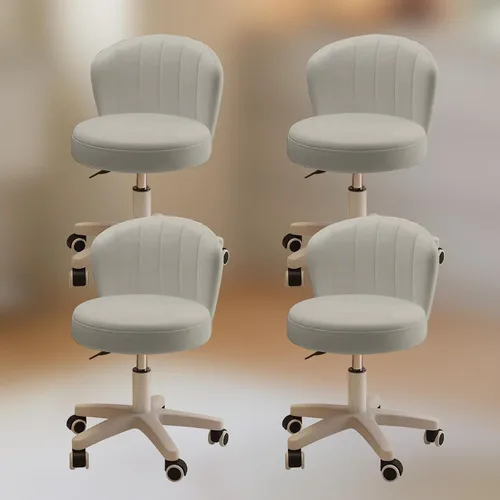 Miniatura 15 de Silla de escritorio pequeña, silla redonda con respaldo de piel sintética, altura ajustable, giratoria, taburete de trabajo, silla para el hogar