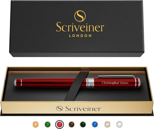 Miniatura 27 de Scriveiner – Bolígrafo roller azul medianoche, con lacado azul y acabado cromado, repuesto de tinta Schmidt, para hombres y mujeres, para 13. Azul