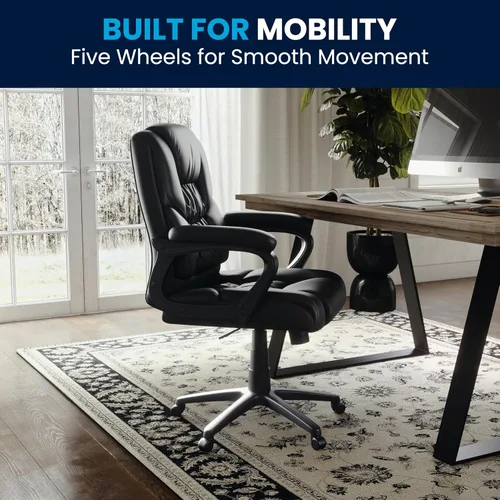 Miniatura 6 de Flash Furniture Fundamentals - Silla giratoria grande y alta de LeatherSoft para oficina y juegos, silla de oficina ergonómica con reposabrazos Negro
