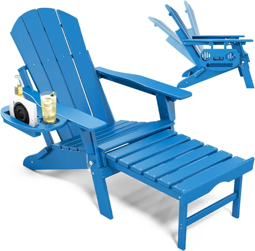 Miniatura 38 de NAVINE Silla Adirondack ajustable con reposapiés retráctil, Silla Adirondack plegable de HDPE con portavasos, Silla Adirondack para todo el tiempo