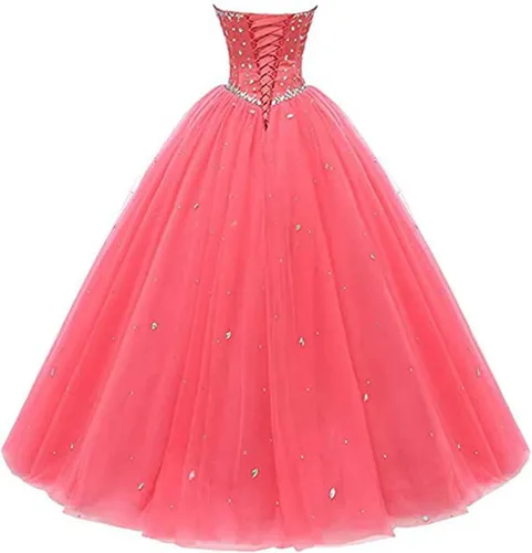 Miniatura 4 de Likedpage - Vestido de tul con escote de corazón para mujer, diseño para bailes, fiestas, graduaciones y quinceañeras