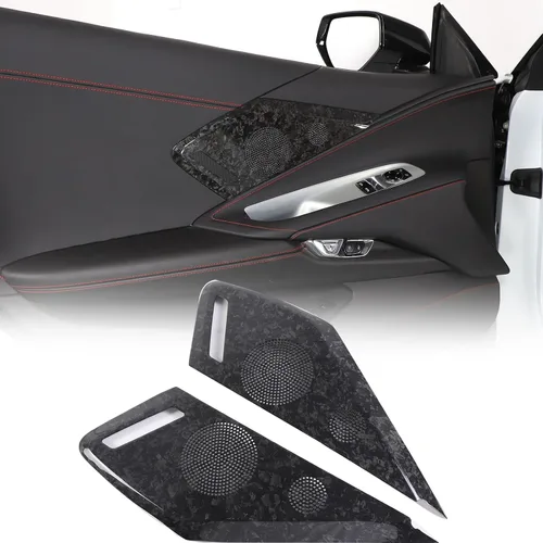 Miniatura 9 de Cubierta de altavoz de puerta lateral de automóvil compatible con Chevrolet Corvette C8 2LT 3LT 2020-2023 fibra de carbono real, 2 piezas, Negro