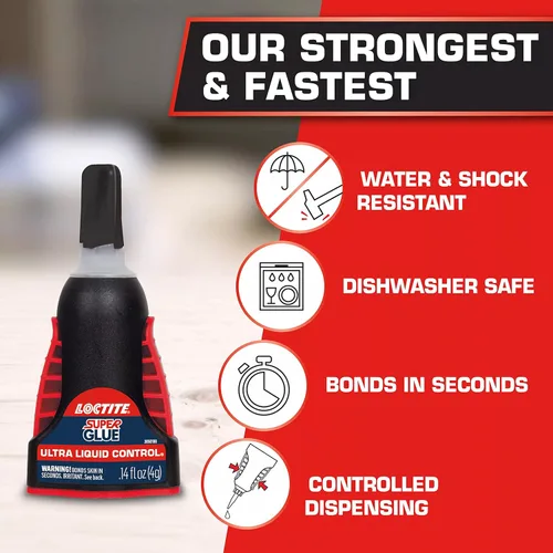Miniatura 6 de Loctite Super Glue Ultra Liquid Control, transparente, botella de 0.14 onzas líquidas, paquete de 3 – Superpegamento para plástico, madera, metal