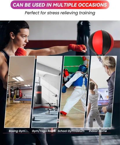 Miniatura 4 de Bolsa de Reflejos Fitness, Bolsa de Boxeo con Soporte para Bola de Velocidad y Guantes, Bolsa de Boxeo para Adultos y Adolescentes, 150 cm Excelente