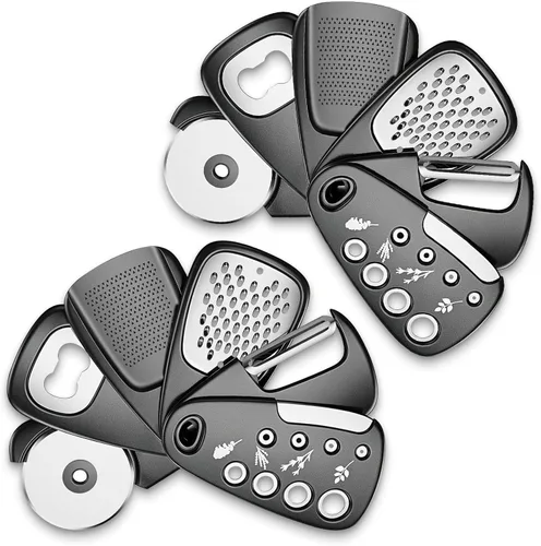 2 Pack Kitchen Gadgets Set 12 Pieces, Space Saving Cooking Tools Kitchen Accessories-Garlic Grinder, Cheese Grater, Vegetable Peeler, Pizza Cutter,