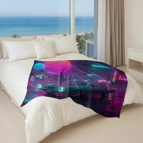 Miniatura 6 de Cyber Synthwave GTO - Manta de franela retro neón, súper suave y acogedora, manta versátil para decoración de dormitorio y sofá