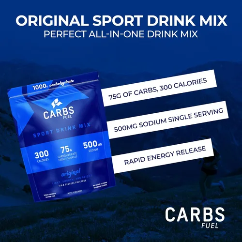 Miniatura 3 de Gel de Energía Carbs Fuel 50g (Paquete de 18) + Mezcla para Bebida Deportiva 1000g 1900g de Carbohidratos Gel de 50g para Correr y Porción