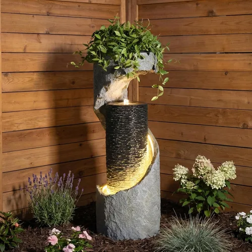 Miniatura 6 de Bumilgar Fuente de Agua para Exteriores de 35.4" de Altura, Fuentes y Cascadas Modernas para Exteriores, Fuente de Pie para Interiores con Luces LED