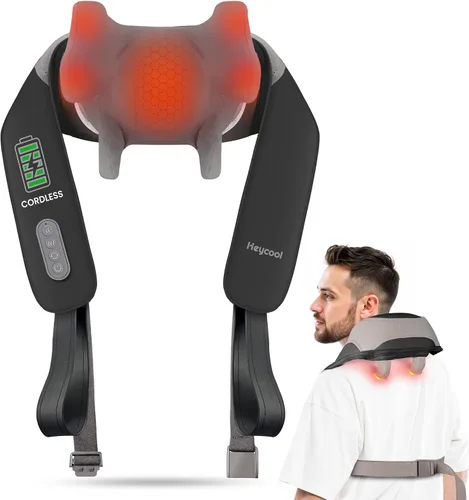 Masajeador de cuello inalámbrico con calor, masajeador de cuello y hombro shiatsu para alivio del dolor de tejido profundo, 2 áreas de